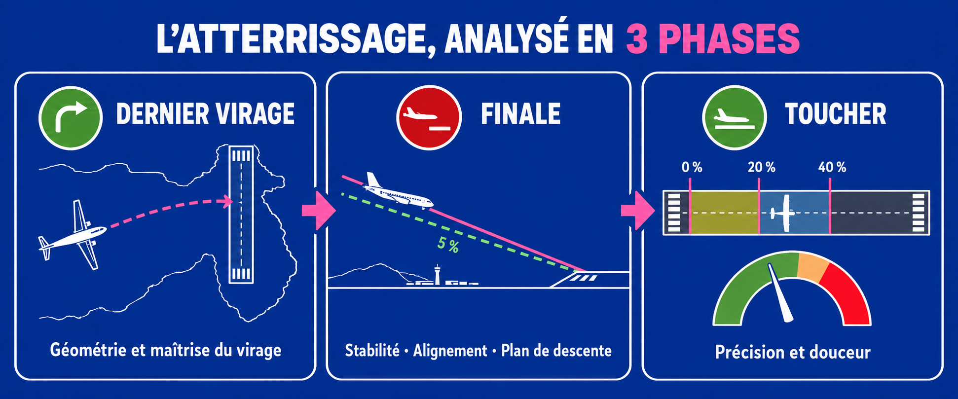 L’atterrissage analysé en trois phases